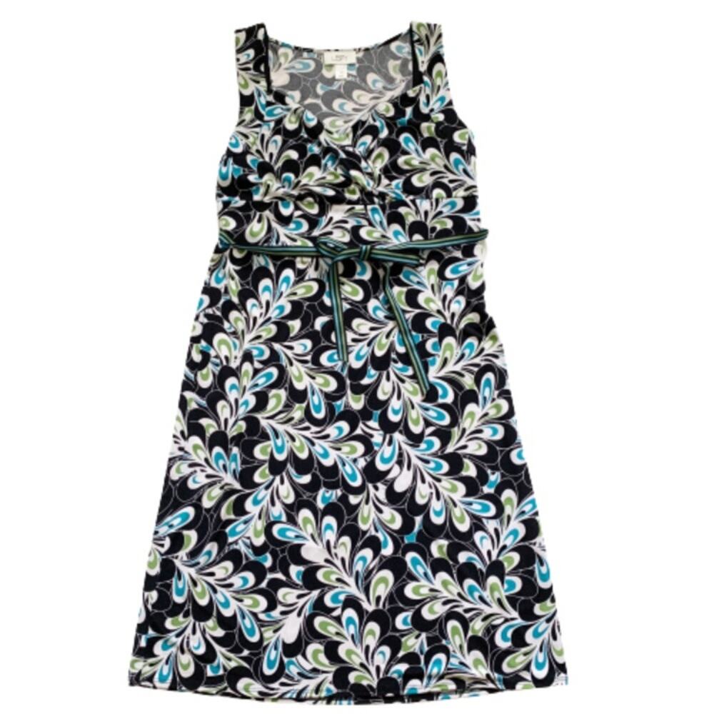 LOFT Dress Brown Blue Green Floral Sleeveless Ribbon Belted Dress Size 6 - Picture 5 of 15